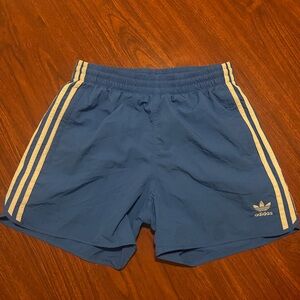 Adidas Men's Blue Athletic Shorts with White Stripes